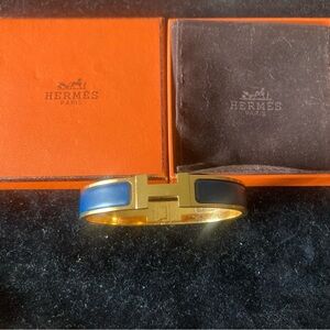 Hermes Gold and Blue Modern Bracelet